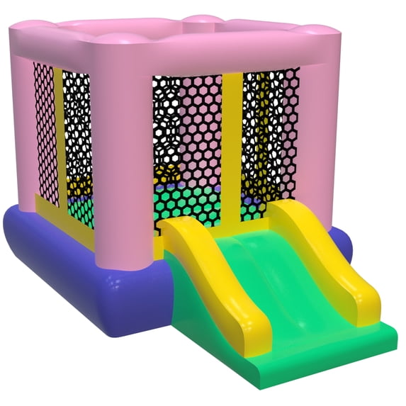 Inflatable Bounce House, Spacious Jump Area with Slide&Blower, Safe Mesh Enclosure, Durable Oxford Cloth, for Indoor Outdoor, Pink