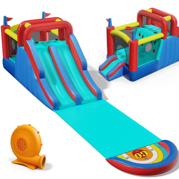 Sunnyfree Inflatable Bouncer House for Kids 3+, 30x6FT Oversized Double Water Slide with Sprinkler and 2 Slip Inflatable Boards