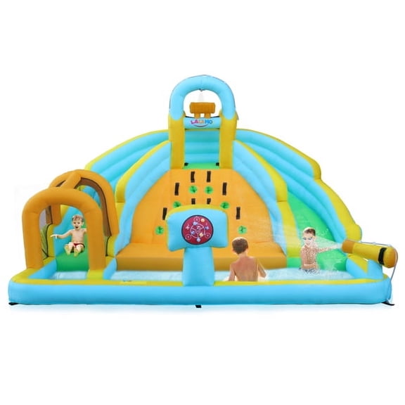 Sunnyfree Inflatable Water Slide for Kids, Dual Slides, Climbing Wall, Pool, Water Cannon, Basketball Hoop, Jumping Indoor/Outdoor