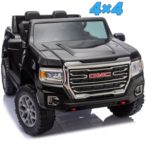 Sunnyfree XL 24 Volt Ride on Toys, Licensed GMC 4WD/2WD Switchable Ride on Car for Big Kids with Remote, Bluetooth, Fold Down Tailgate, Rear Storage, Black