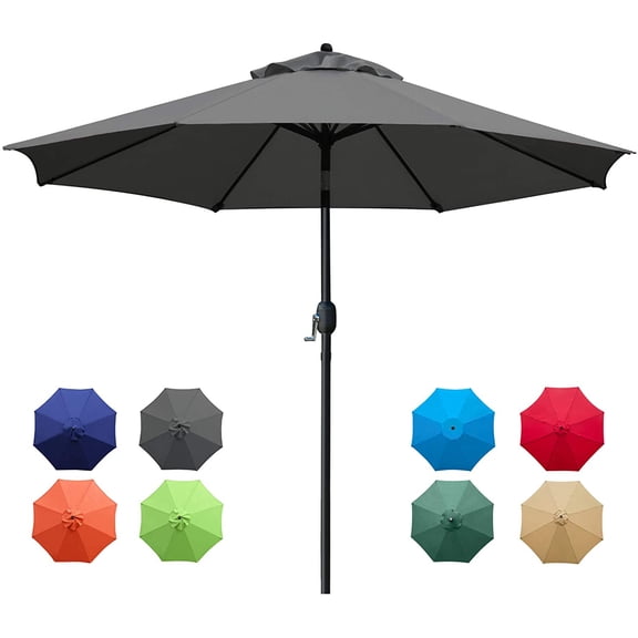 Sunnyglade 9Ft Patio Umbrella Outdoor Table Umbrella with 8 Sturdy Ribs (Dark Gray)
