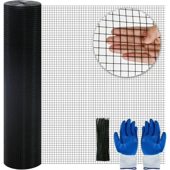 Sunnyglade Hardware Cloth, 1/2 Inch 48" x 100 ft Black Vinyl Metal Mesh Roll, 19 Gauges Chicken Wire Fence Roll, Welded Wire Fencing PVC Coated Wire Fence Rolls for Chicken Coop, Poultry (Black)