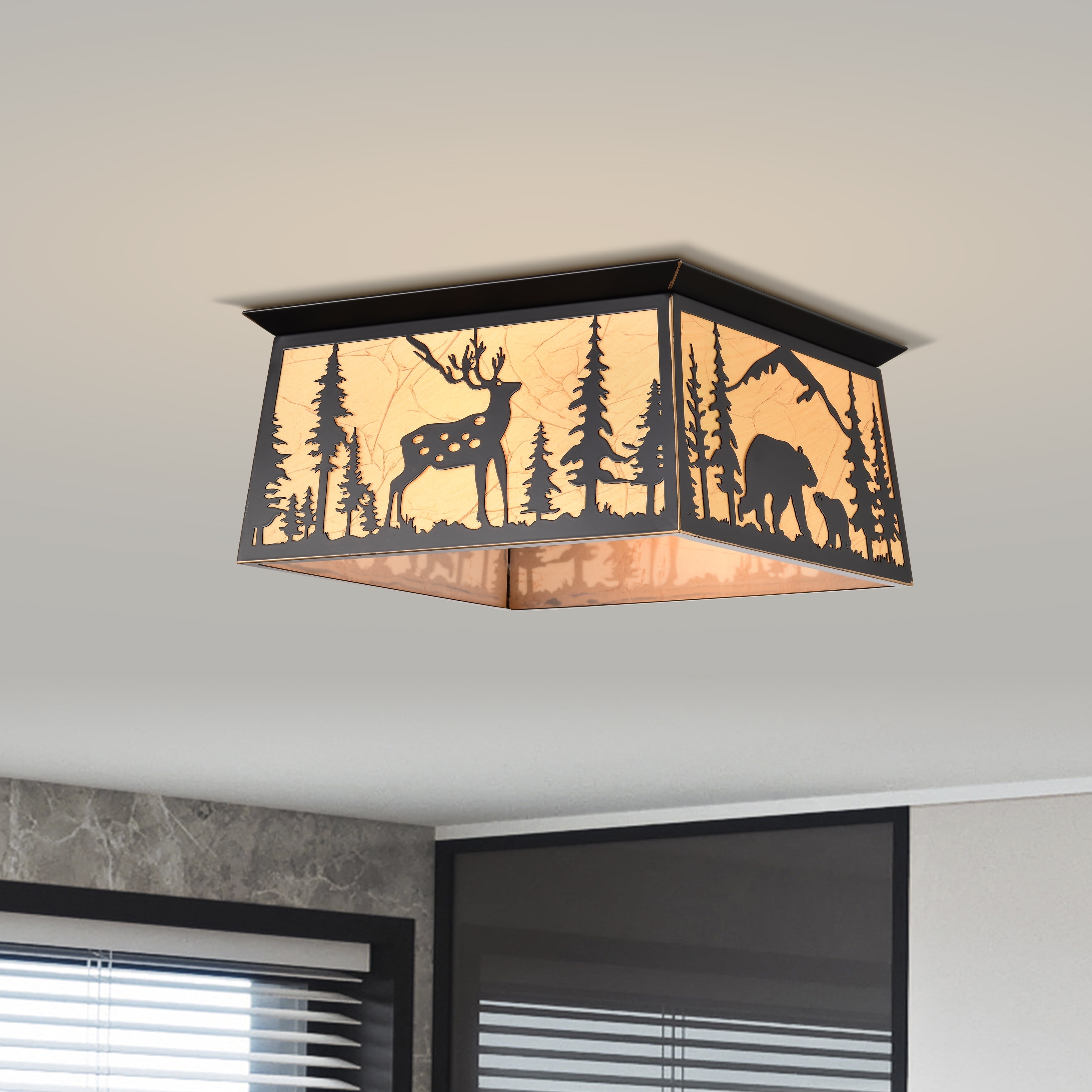 Sunnyin Farmhouse Ceiling Light Deer Bear Rustic 2-Light Black Fixture