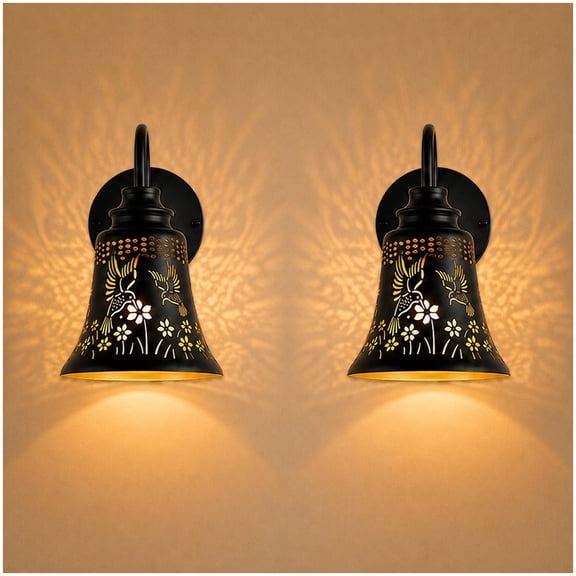 Sunnyin Wall Sconces Set of 2, Hummingbird Floral Rustic Wall Light, Black