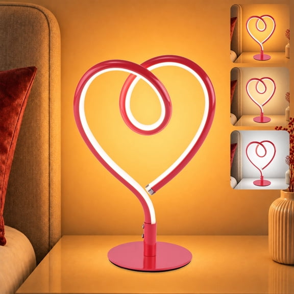 Sunnyin Heart LED Table Lamp, Touch Dimmable, Aluminum, 12.2 in, Red, 1-Pack