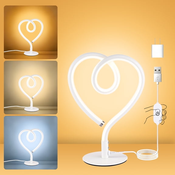 Sunnyin Heart LED Desk Lamp, USB Adapter Included, 12.2 in H, White, 1-Pack