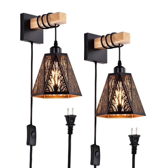 Sunnyin Plug In Wall Sconces Forest Tree Style Set of 2 Black