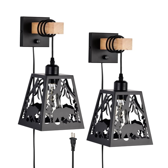 Sunnyin Plug in Wall Sconce Rustic Deer Metal Lamp Set of 2 for Bedroom