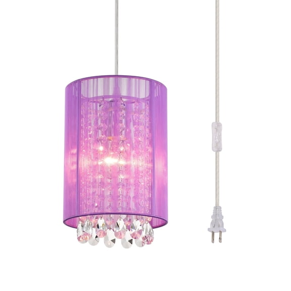 Sunnyin Purple Cotton Hanging Light Plug In 12in Crystal Shade for Room