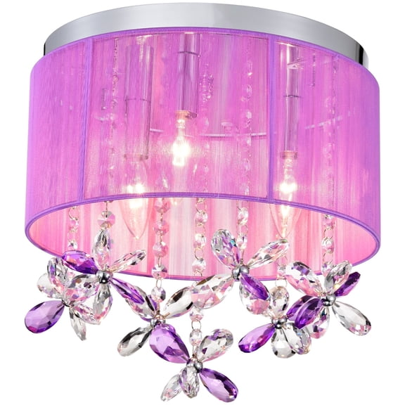 Sunnyin Purple Crystal Chandelier Flush 3-Light 12in Rm Lamp