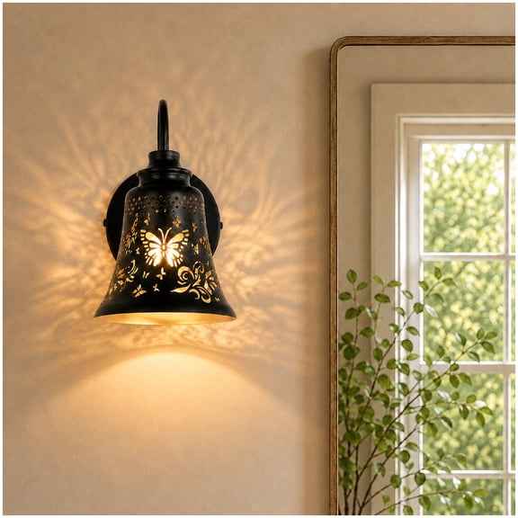 Sunnyin Rustic Wall Sconce Light Butterfly Metal Black for Living Room