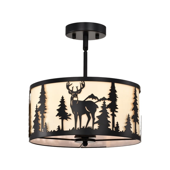 Sunnyin Rustic Drum Chandelier Deer Forest Pattern 3-Light Hanging Fixture