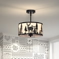 thumbnail image 1 of Sunnyin Rustic Drum Chandelier Deer Forest Pattern 3-Light Hanging Fixture, 1 of 6
