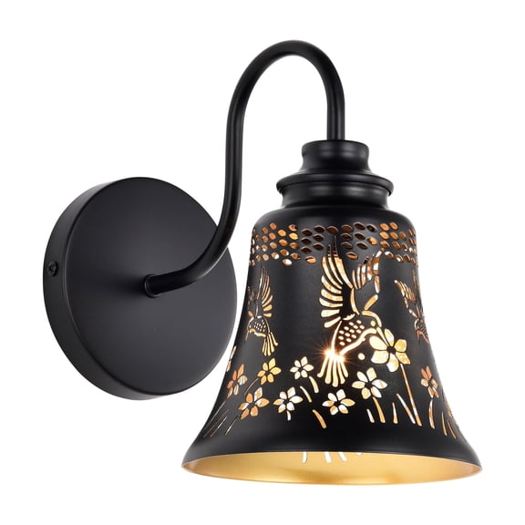 Sunnyin Rustic Wall Sconce Light Hummingbird Metal Black for Living Room