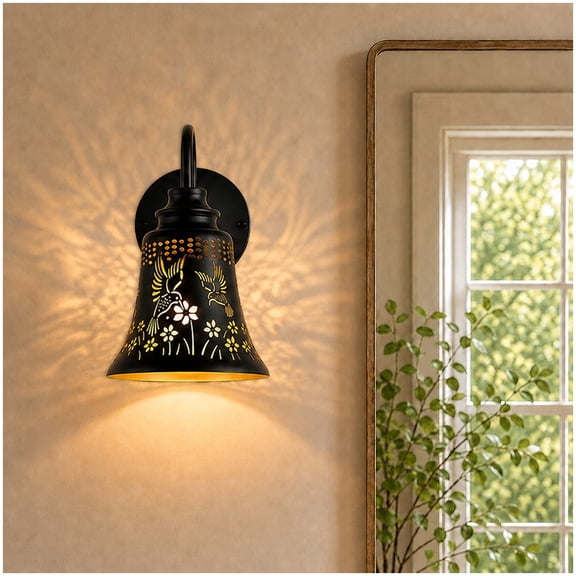 Sunnyin Rustic Wall Sconce Light Hummingbird Metal Black for Living Room