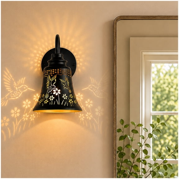 Sunnyin Rustic Wall Sconce Light Hummingbird Metal Black for Living Room