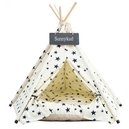 Sunnykud Portable Pet Tent Bed with Thick Cushion, Beige