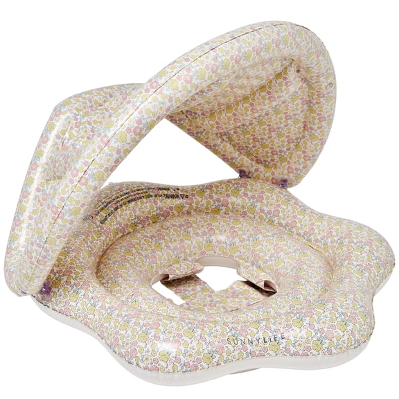 Sunnylife: Baby Float - Into the Garden Ditsy Floral - Inflatable Flower Shaped Pool-Water Tube, Head Rest, Leg Support, Shade Canopy, 24-33lb, 1-2 yr