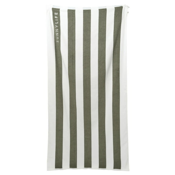Sunnylife: Beach Towel - The Vacay Olive Stripe - 70.9 x 35.4", Premium 450gsm, Cotton, Hang Loop, Embroidered Logo, High-Absorbency, Plush Pool Towel
