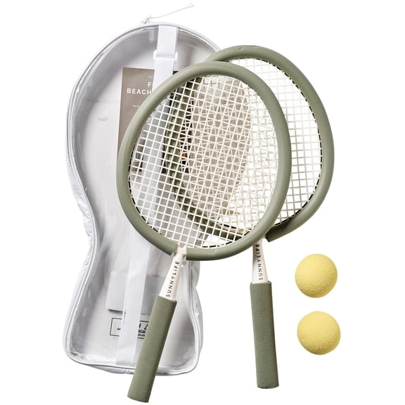 Sunnylife: Foam Beach Paddles - Seagrass Sage Green - 2 Person Game Set, Lightweight Bats & Soft Balls, Carry Case, Outdoor-Yard-Pool Play, Kid-Family