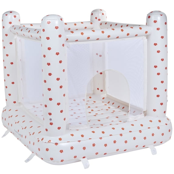 Sunnylife: Inflatable Bounce House - Poppy the Peach - Cream & Pink Fruit Character Design, Netted Mesh Sides, In-Outdoor Play Center, 55x50", Kids 3+