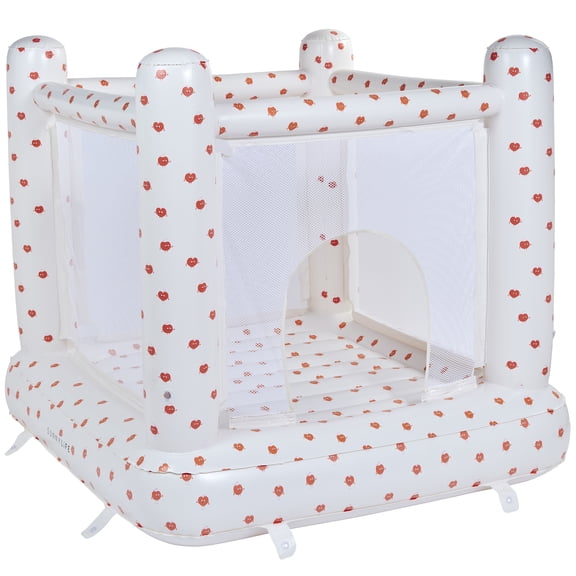 Sunnylife: Inflatable Bounce House - Poppy the Peach - Cream & Pink Fruit Character Design, Netted Mesh Sides, In-Outdoor Play Center, 55x50", Kids 3+