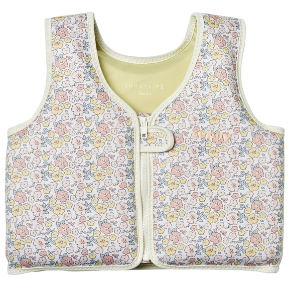 Sunnylife: Kids Float Vest 3-6 - Into the Garden - Ditsy Floral, Children Up To 66lbs, Pool & Water Jacket, Zipper Front, Safety Strap, Natural Rubber