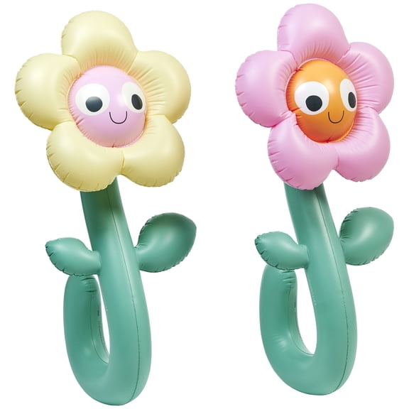 Sunnylife: Kids Inflatable Noodles - Poppy the Peach Flowers - 2pk Shaped Pool Floats, Water Play Toy, Lounge Ride-On, Curled Stems, Pink-Yellow-Green