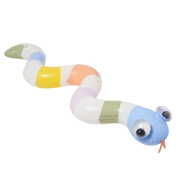 Sunnylife: Inflatable Sprinkler Into the Wild - 72" Pastel Stripe Snake, 3D Googly Eyes, Water Sprayer, Backyard Outdoor Play, Hose Adaptor, Kids 3+