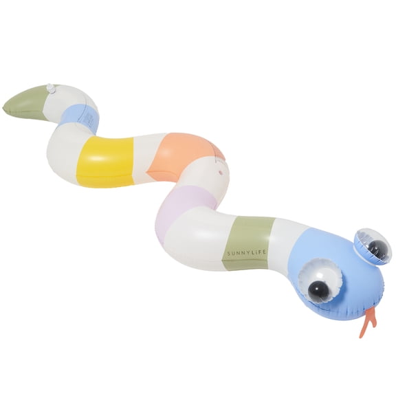 Sunnylife: Inflatable Sprinkler Into the Wild - 72" Pastel Stripe Snake, 3D Googly Eyes, Water Sprayer, Backyard Outdoor Play, Hose Adaptor, Kids 3+