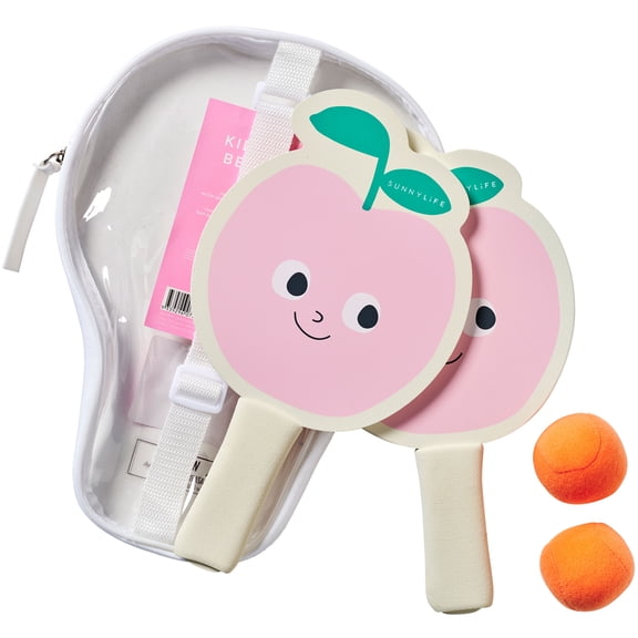 Sunnylife: Kids Velcro Beach Bats - Poppy the Peach - Pink & Orange Game Set, Fruit Shaped Paddles, 2 Balls & Carry Bag, Poolside-Outdoor Family Play
