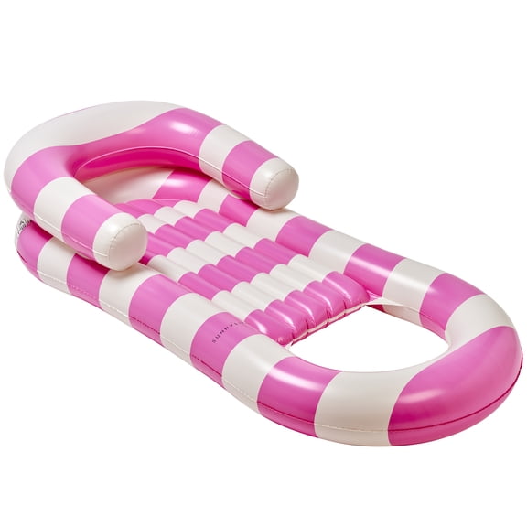 Sunnylife: Laze & Lounge - Zest Magenta Stripe - 62" Inflatable Pool Float, Bolster Headrest & Sides, Open Footwell Soak, Beach-Water Play, Teen-Adult