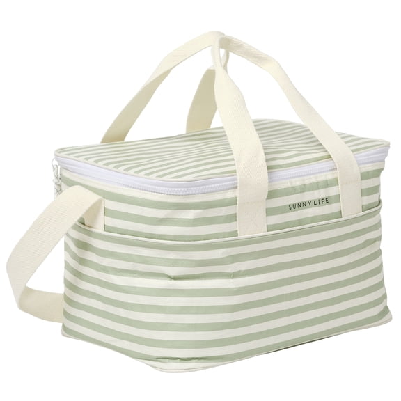Sunnylife: Light Cooler Bag - La Palma Sage Stripe - 4.9Gal, Insulates Hot & Cold Up To 3hrs, Food-Drinks, Shoulder Straps, Beach-Pool-Outdoor-Party