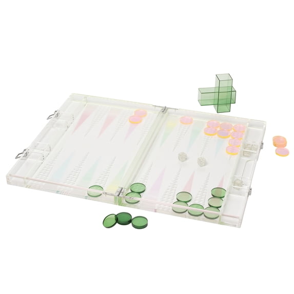 Sunnylife: Lucite: Backgammon - Ombre Sherbert - Classic Game Play, Collectible Set, Board Transforms Into Carry Case, Stylish Chips & Dice, 2 Player