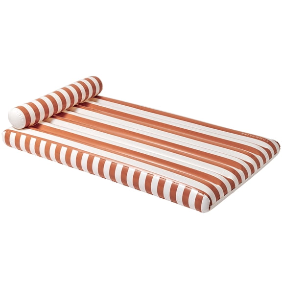 Sunnylife: Luxe Lilo - Tierra Clay Stripe - 70 x 41" Terracotta Inflatable Pool Float, Bolster Headrest & Sides, Lay-Flat Lounger, Water Play, Adults
