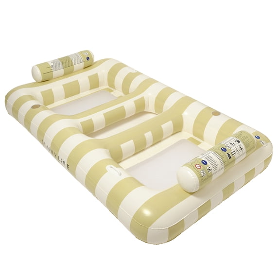 Sunnylife: Luxe Twin Hammock Float - Casa Sand Stripe - 2 Person Inflatable Pool & Water Lounger, Mesh Bottom Seats, Drink Holders, Bolster Headrests