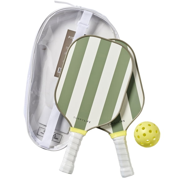 Sunnylife: Pickleball Set - Seagrass Sage Green - 2 Player Game, Carbon Fiber Bats & Ball, Travel Carry Case, Outdoor-Poolside-Beach Sport, Kid-Family
