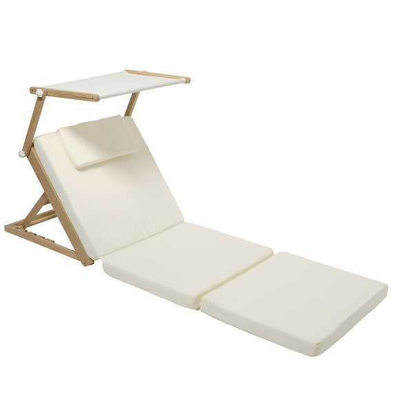 Sunnylife: Pool House Daybed - Casa Cream - Beach-Sand-Outdoor Seating, Wood Frame, Sun Shade, Removable Fabric Cover, 4 Adjustable Recline Settings
