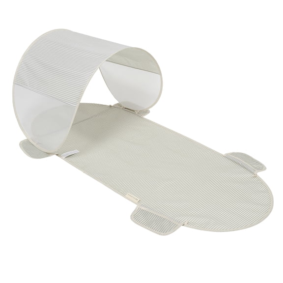 Sunnylife: Solo Sun Shader - La Palma Sage Stripe - Outdoor Lay Flat Fabric Sand Lounger w/ Shade Cover, UPF50 Sun Protection, Pockets-Pegs, Carry Bag