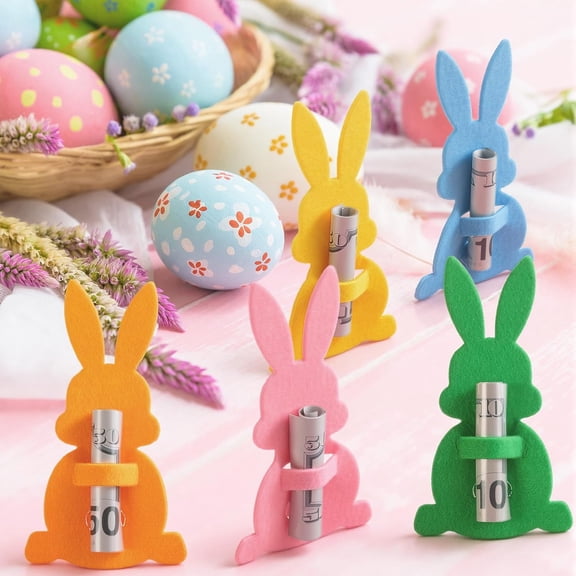 Sunnymove 24 Pcs Easter Bunny Money Holder for Cash Easter Gifts Bulk Felt Bunny Money Card Holder Cute Basket Stuffers Decoration for Grandchildren Family Friends Holiday Party Keepsake (Pastel)