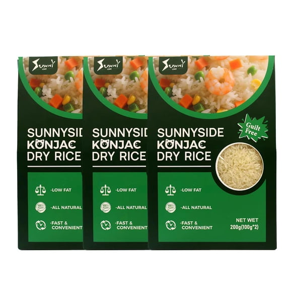 Sunnyside Konnyaku Shirataki Rice, 3 Pack  Low Carb Rice Alternative, Zero Sugar, High Fiber, Keto Vegan Gluten Free, Ready in 10 Minutes, 200g