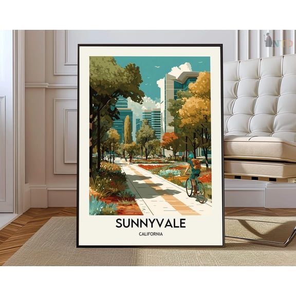 Sunnyvale California City Map Wall Art Travel Decor Photo Print, Stretched Canvas 16x20in