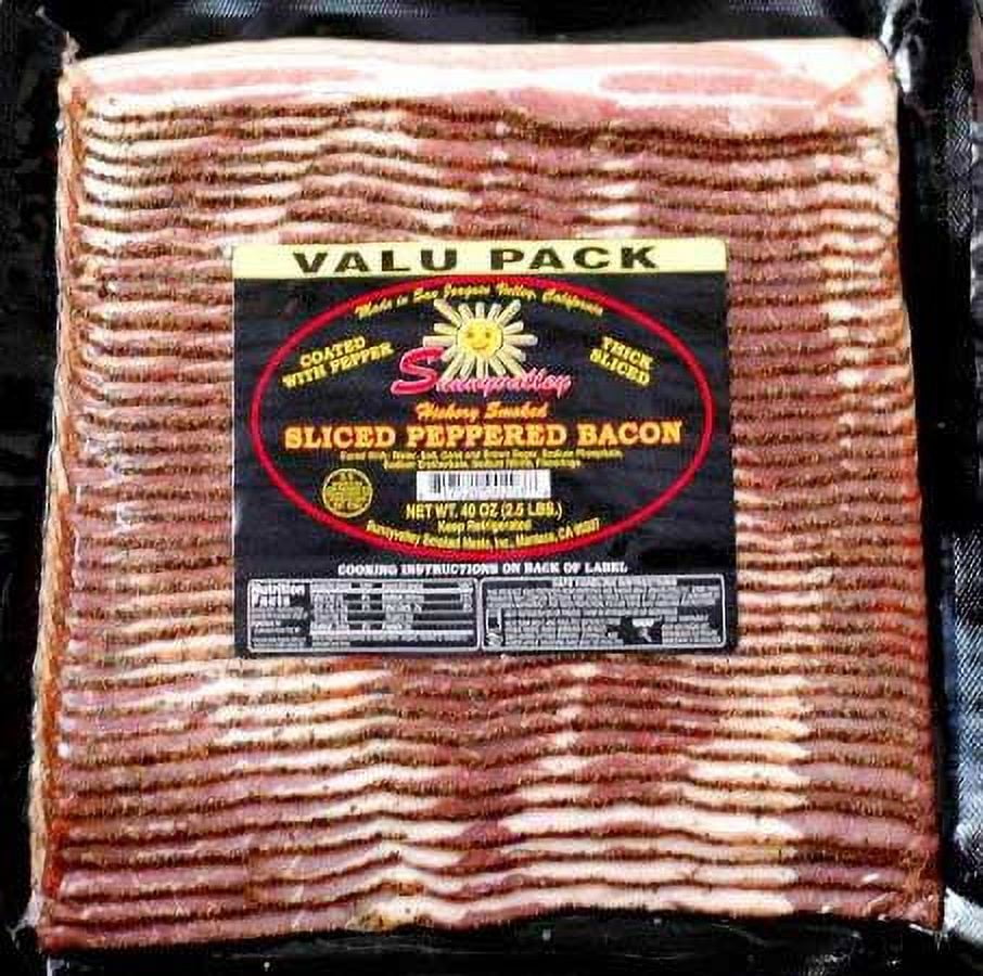 Sunnyvalley Sliced Peppered Pork Bacon, 40 oz, Vacuum Sealed in Plastic