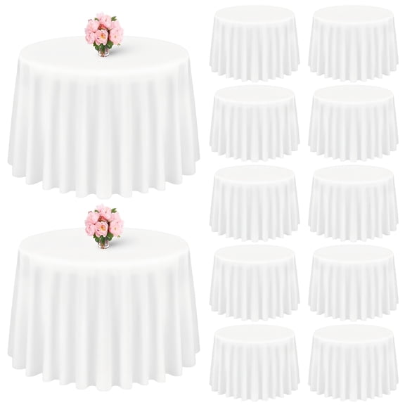 Sunnyway 12-Pack 120 Inch Round Tablecloths, Polyester Washable Table Covers for Wedding Party Banquet, Decorative Fabric for Dining Kitchen Graduation