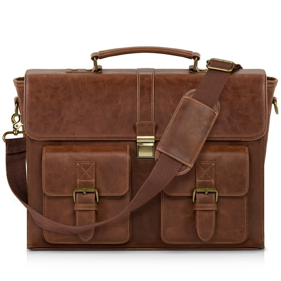 Sunnyway Men'S Crossbody Bag 15.6 Inch Faux Leather Laptop Briefcase Computer Laptop Bag Faux Leather Crossbody Bag Large Shoulder Bag Suitable for Office Work Travel College, Brown
