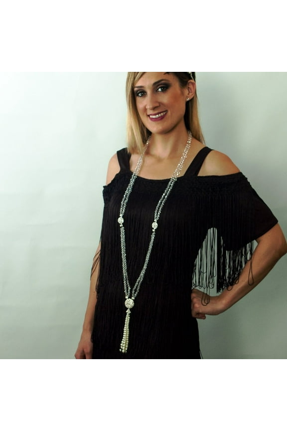 1920's Deco Glam Necklace  Opulent Rhinestone and Faux Pearl Necklace for Flapper Costumes and Gatsby-Themed Parties