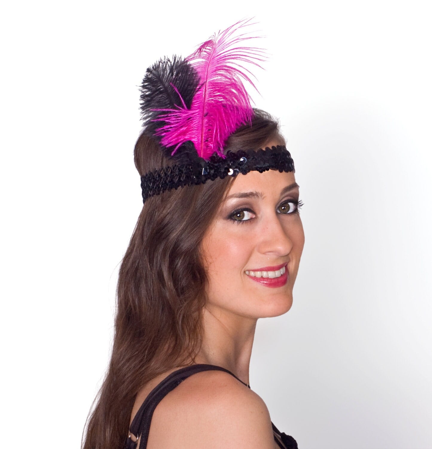 Black and Pink Feathered Headband Pink and Black Feather Fascinator - Etsy main image 2