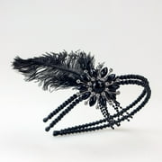 Sunnywood 1920s Flapper Headpiece   Pearl and Feather Headband with Rhinestone Centerpiece for Gatsby Parties and Vintage Costumes