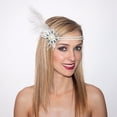 thumbnail image 1 of Sunnywood 1920s Flapper Headpiece – Pearl and Feather Headband with Rhinestone Centerpiece for Gatsby Parties and Vintage Costumes, 1 of 3