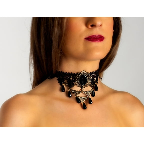 Sunnywood Black Lace Choker Necklace with Pendant, Victorian Gothic Jewelry for Costumes